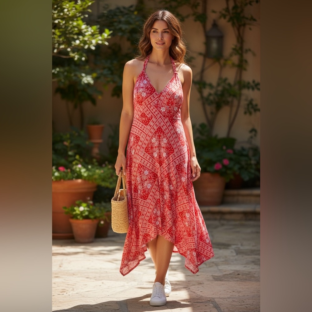 American Rag Red Patterned High Low Dress